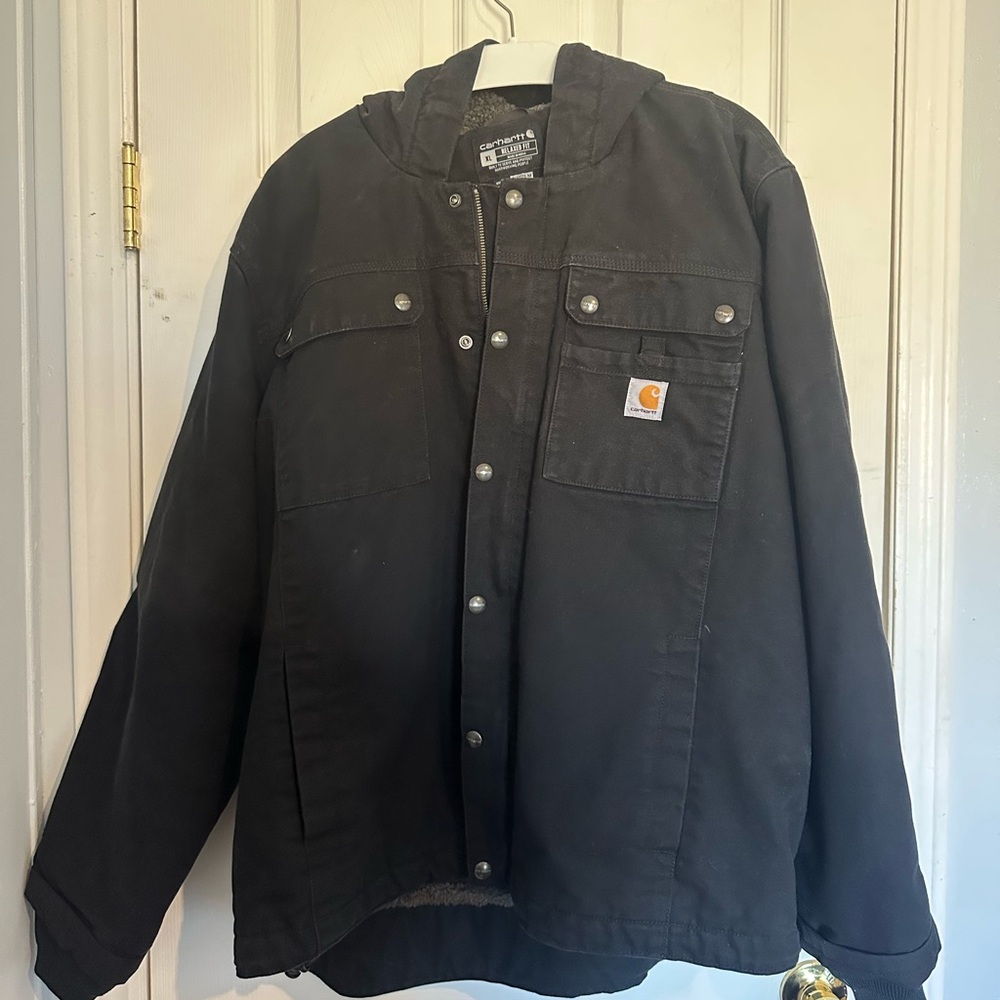 Carhartt Black Hooded Lined Heavyweight Jacket Men’s XL Relaxed Fit